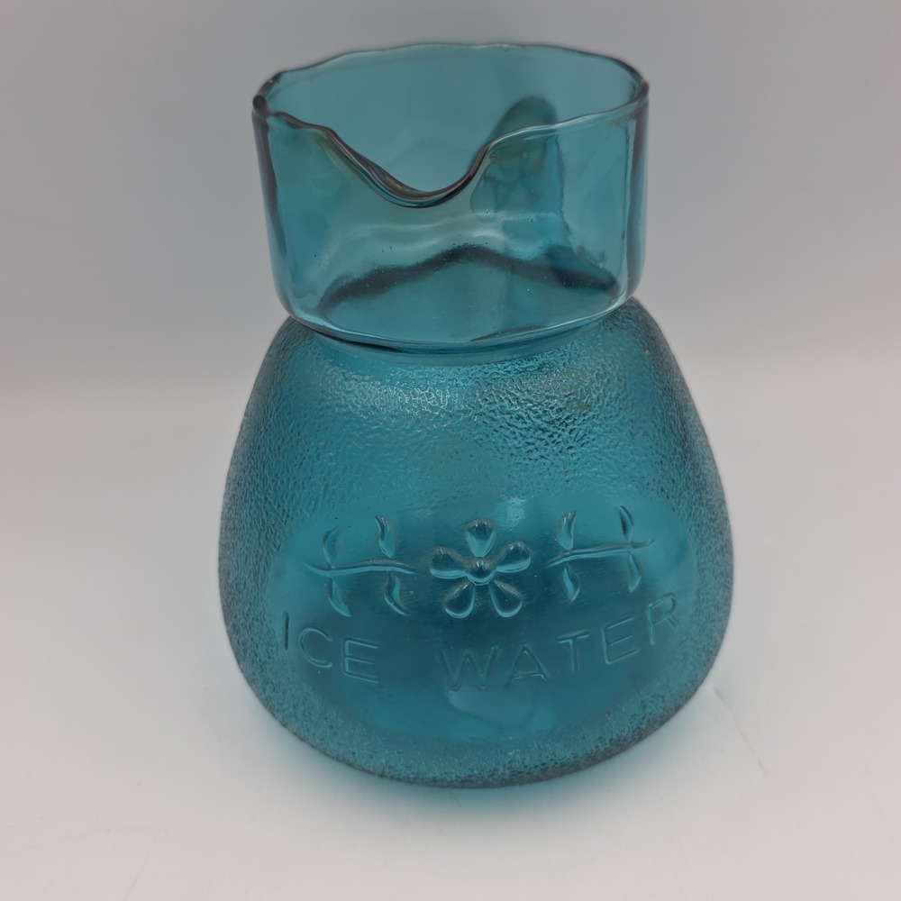 1970s peacock blue ice water glass carafe Only